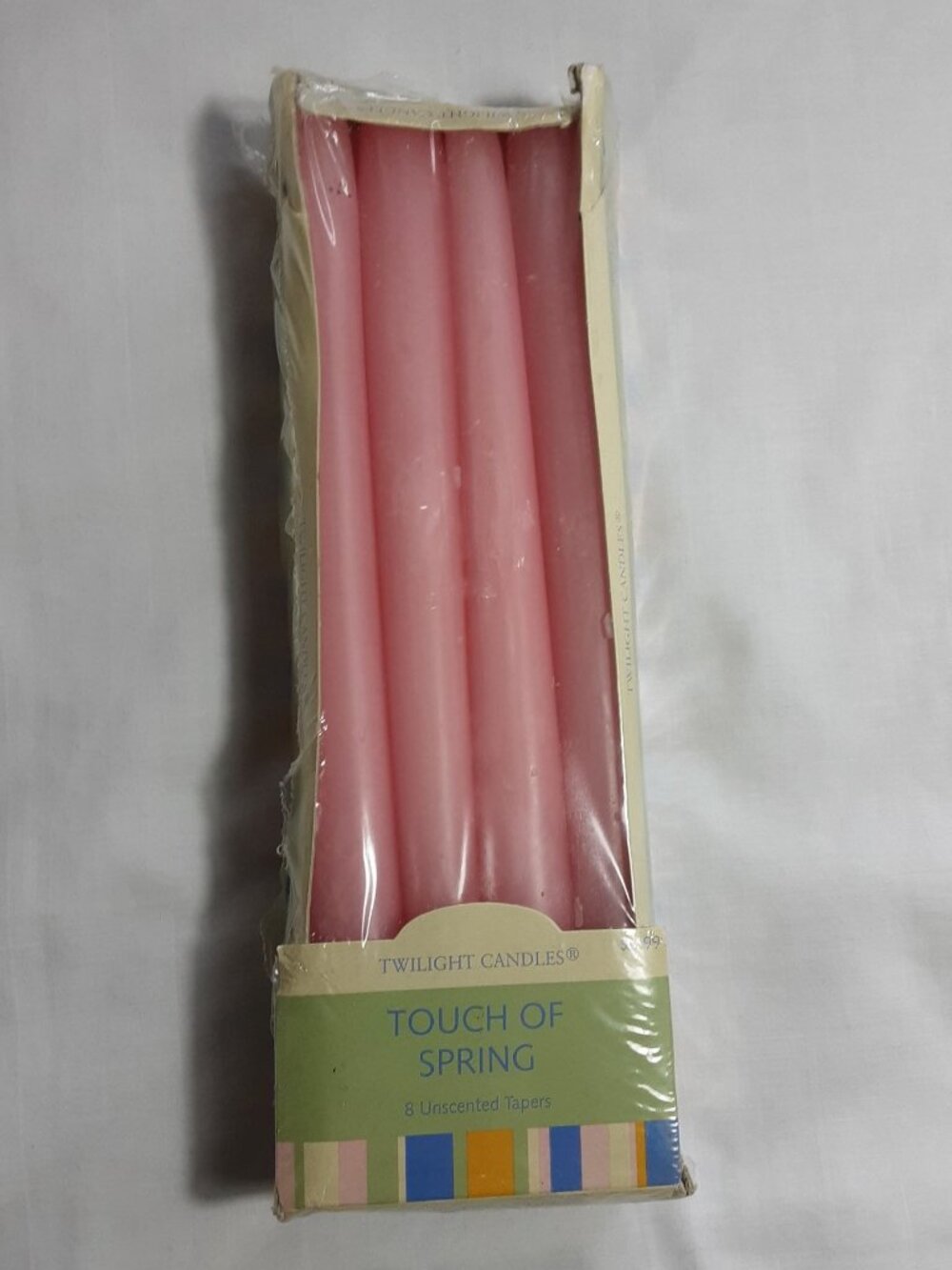 Twilight Candle Touch of Spring Pink 8 Unscented Tapers Easter Spring Vintage